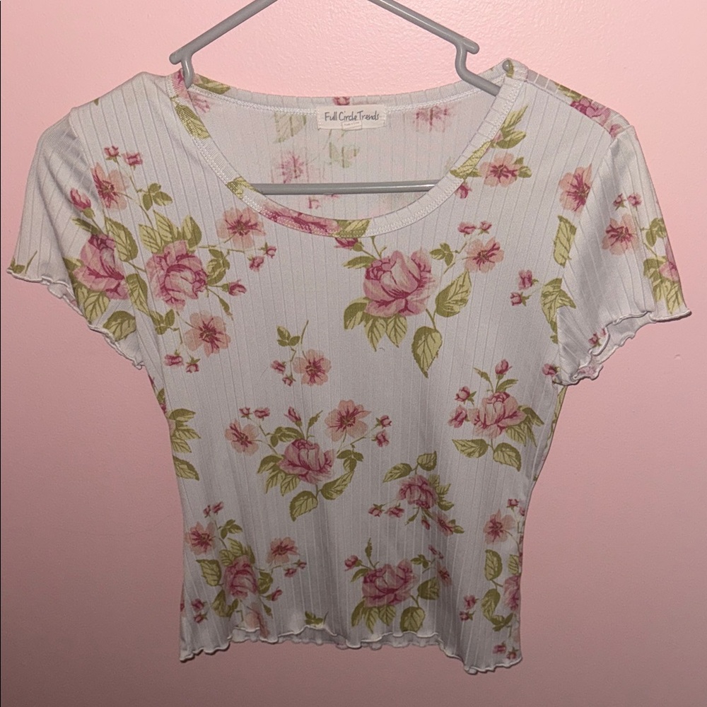 Floral Print Ribbed Top